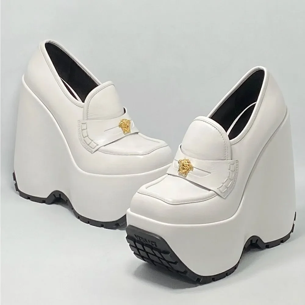 Versace Leather Platform Wedge Loafers size 36